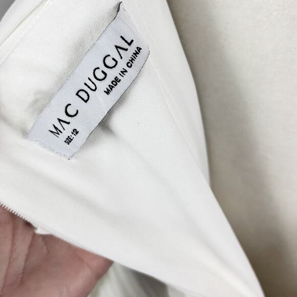 Mac Duggal Beaded Cuff Off-Shoulder Faux Wrap Gown White NWT Size 12 - Picture 10 of 12